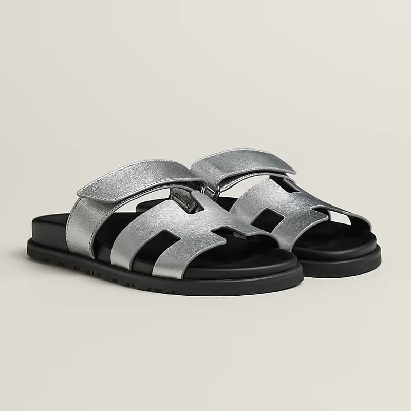 Hermès Chypre sandals, black and silver