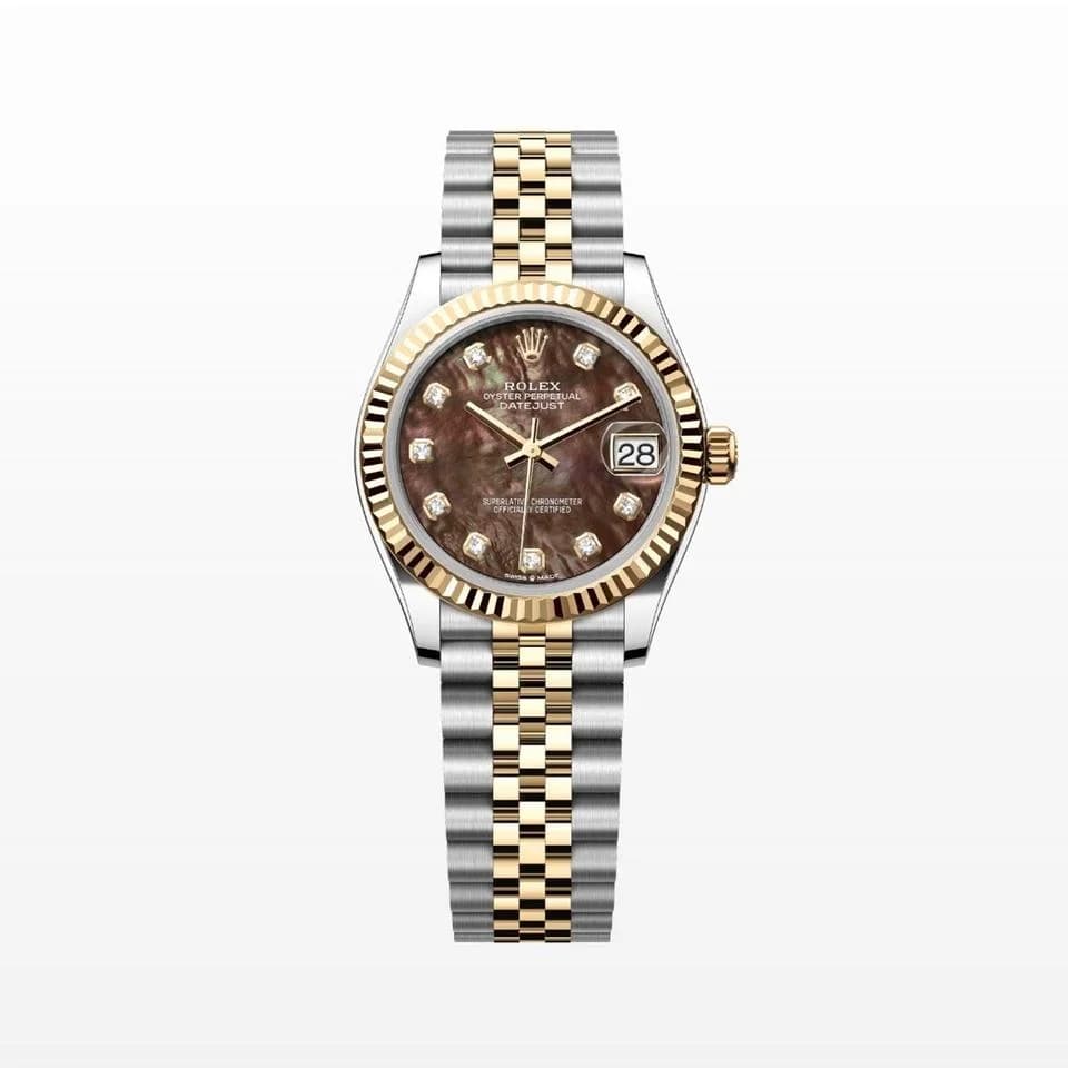 Rolex Datejust 31, black mother-of-pearl, steel and diamond